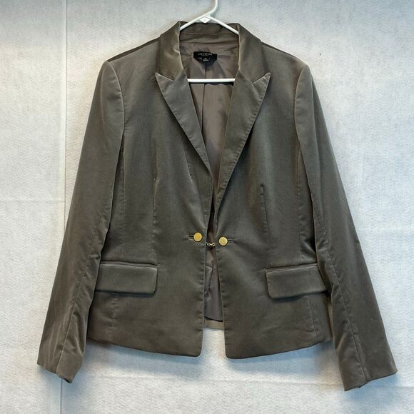 ANN TAYLOR Velvet Blazer Jacket Size 14 Gray Collared One Button Lined Stretch - Picture 1 of 12